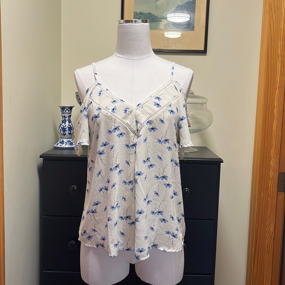 White and Blue Flower Blouse